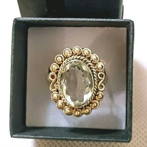 Vintage 925 Silver White Sapphire Lab Created Large Filigree Statement Ring 8.5